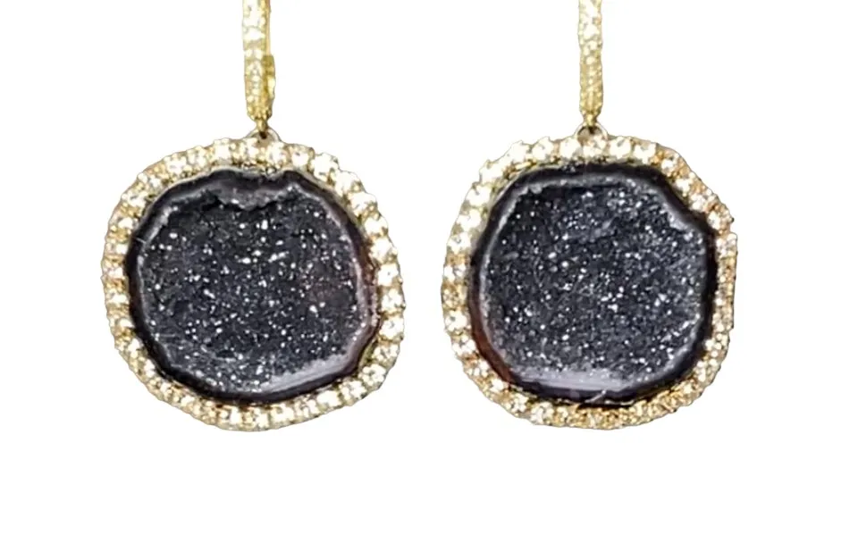 Black Tabasco Geode Earrings Diamond Style Statement Earrings