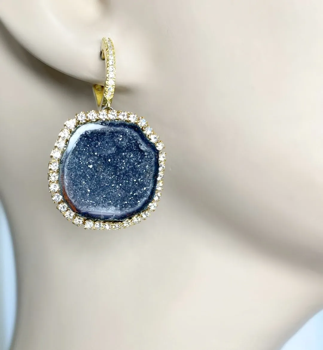 Black Tabasco Geode Earrings Diamond Style Statement Earrings