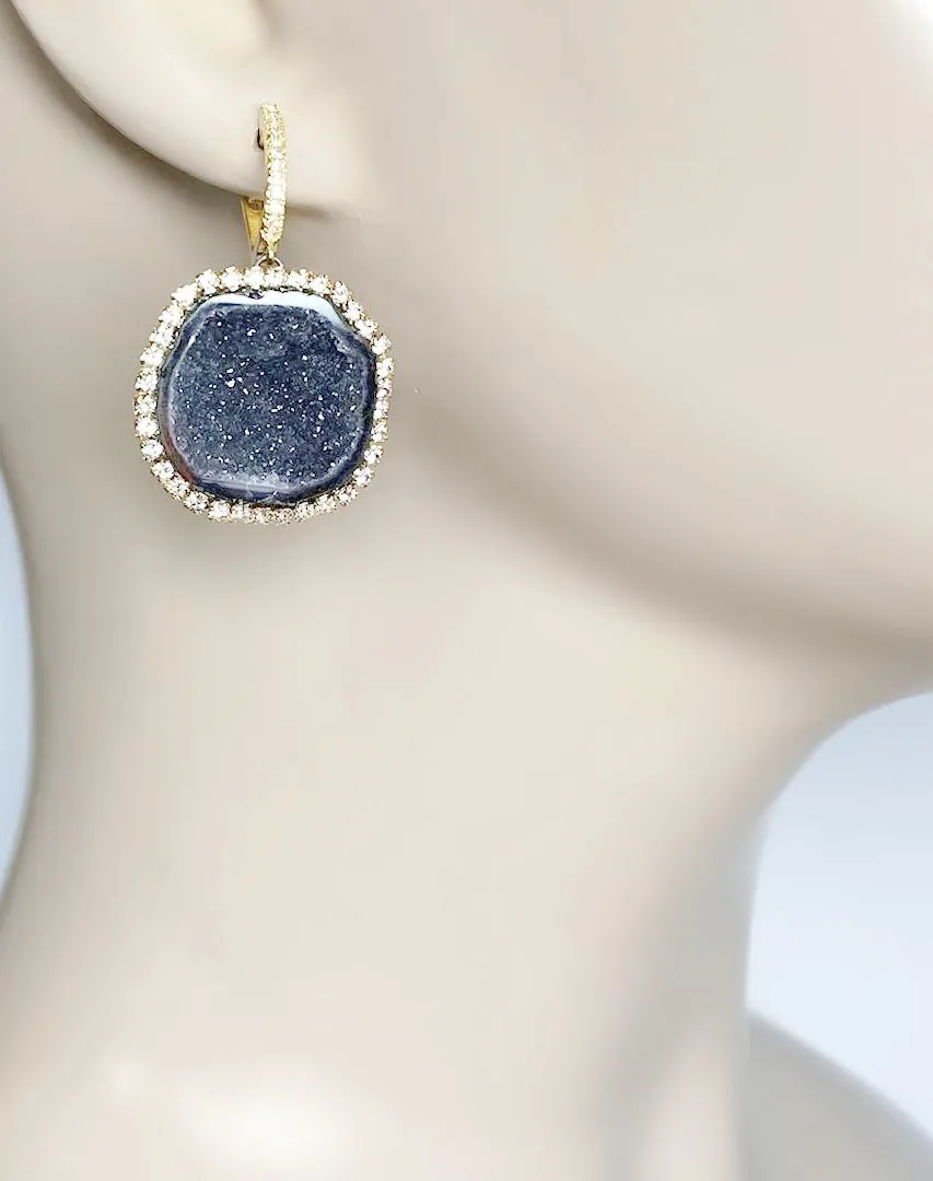 Black Tabasco Geode Earrings Diamond Style Statement Earrings