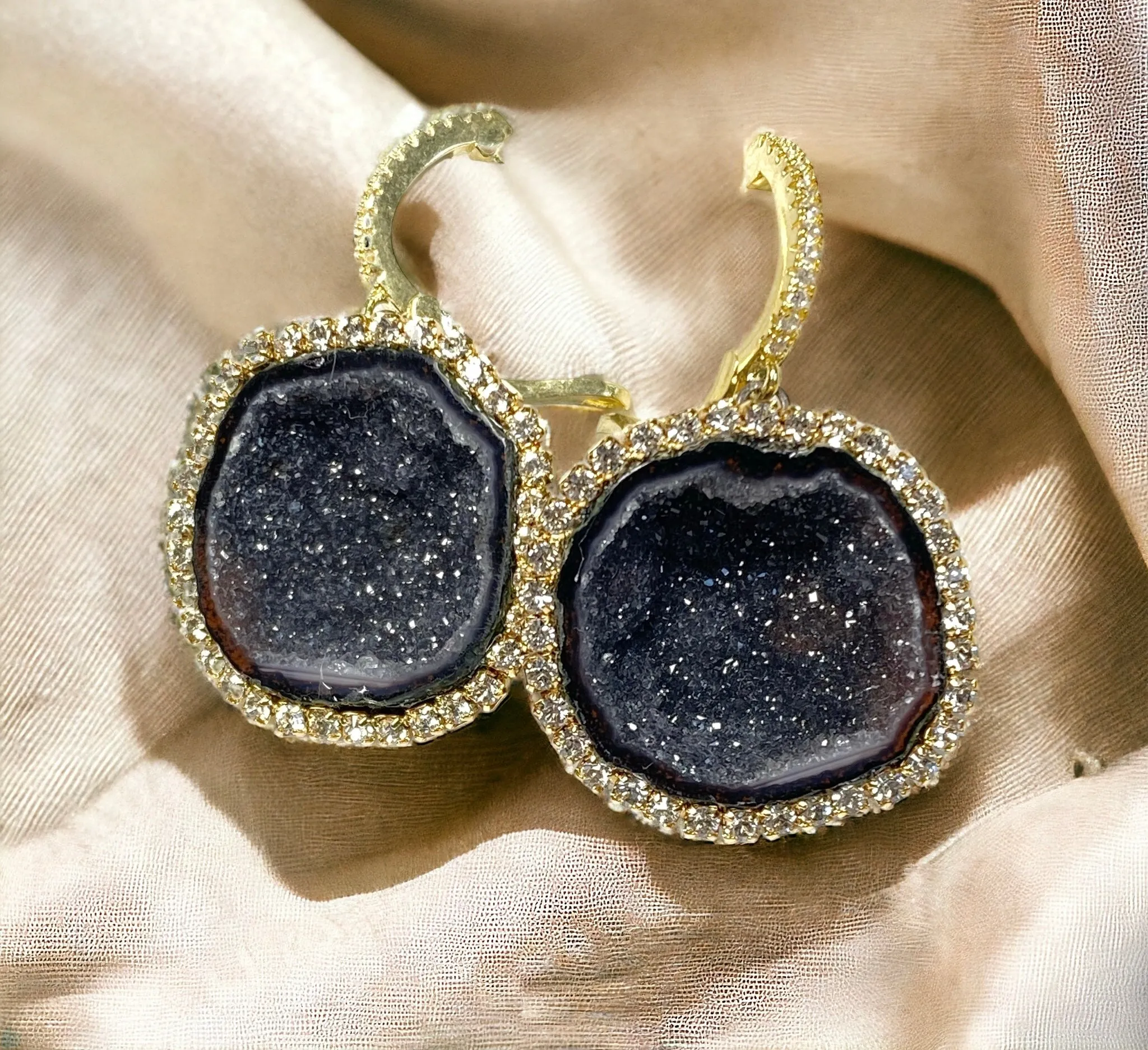 Black Tabasco Geode Earrings Diamond Style Statement Earrings