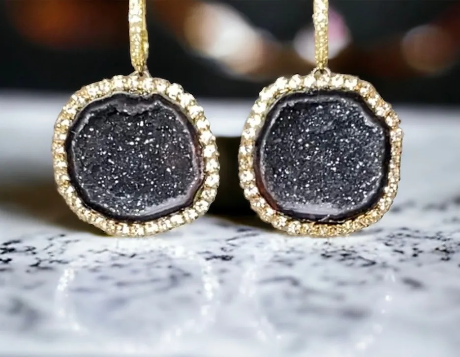 Black Tabasco Geode Earrings Diamond Style Statement Earrings