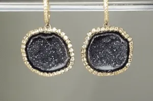 Black Tabasco Geode Earrings Diamond Style Statement Earrings