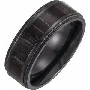 Black Titanium 8 mm Coin-Edge Band with Wood Inlay Size 8.5