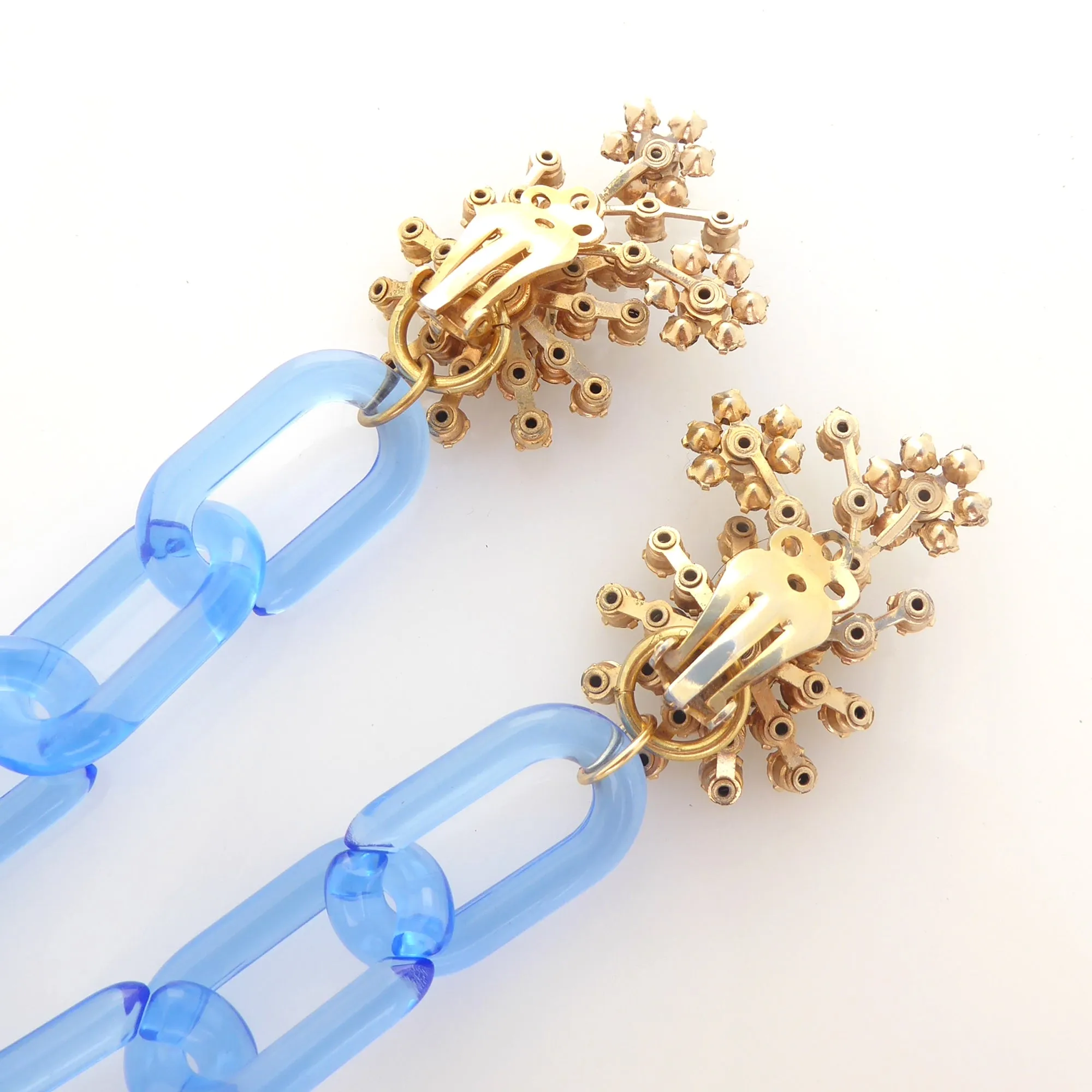 Blue iridescent rhinestone chain earrings