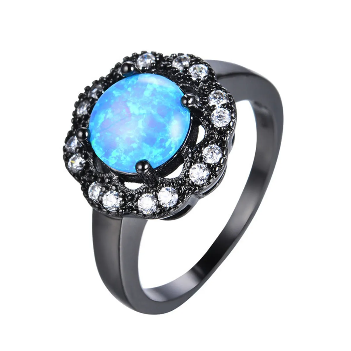 Blue Opal & Cubic Zirconia Flower Ring