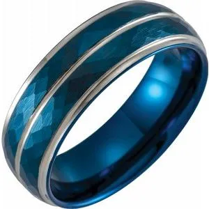 Blue PVD Tungsten 8 mm Patterned Flat Edge Band Size 11.5