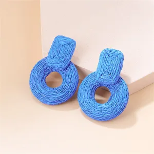Blue Raffia Geo Drop Earrings