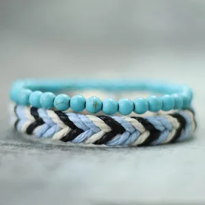 Bohemian Style Wood Beads Stacked Bracelet Set with Synthetic Stone