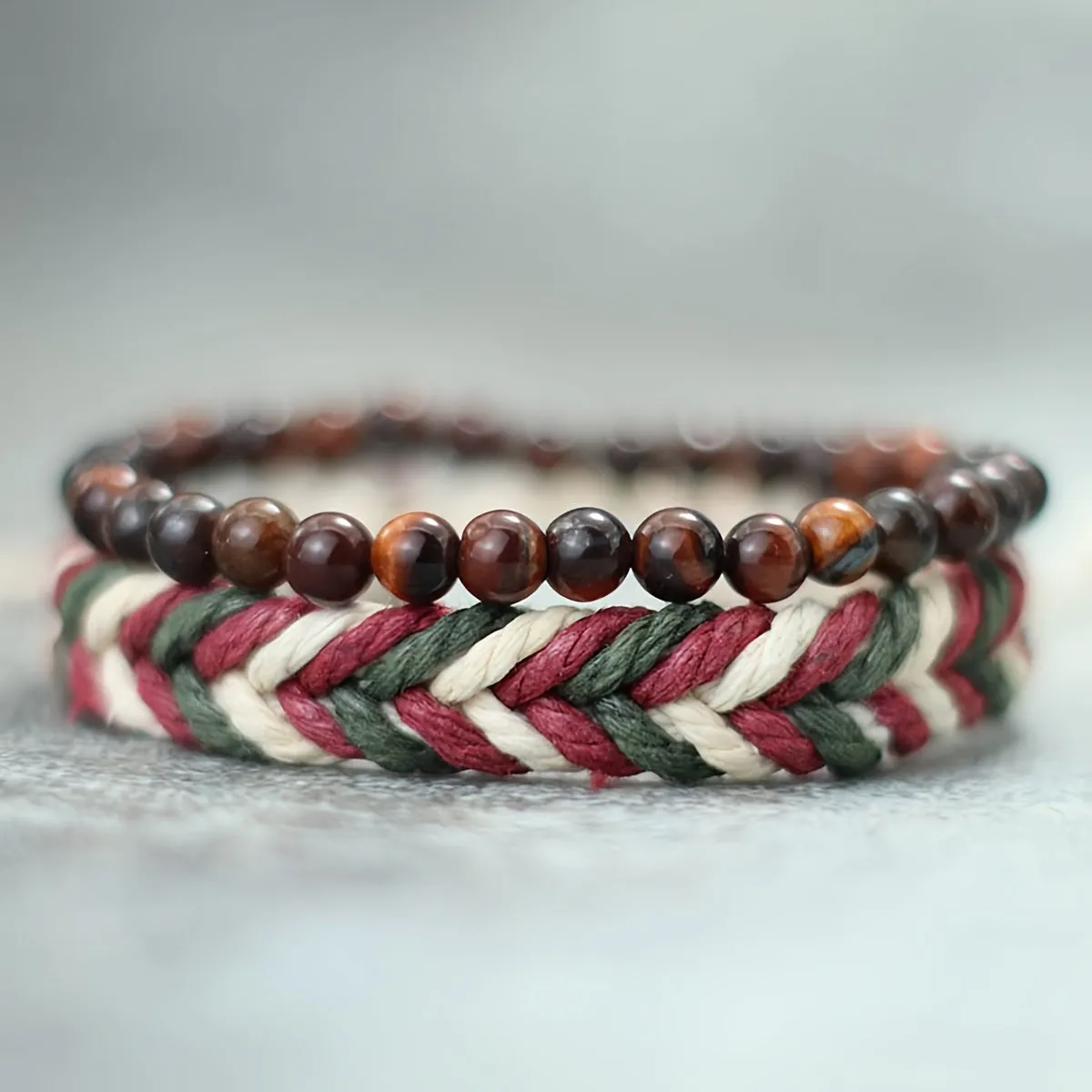Bohemian Style Wood Beads Stacked Bracelet Set with Synthetic Stone