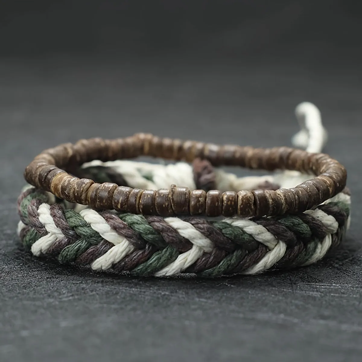 Bohemian Style Wood Beads Stacked Bracelet Set with Synthetic Stone