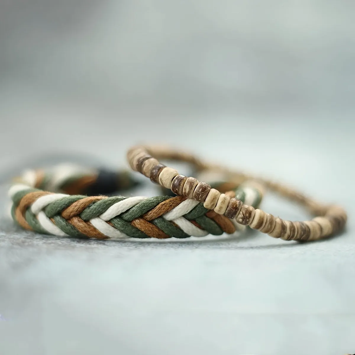 Bohemian Style Wood Beads Stacked Bracelet Set with Synthetic Stone