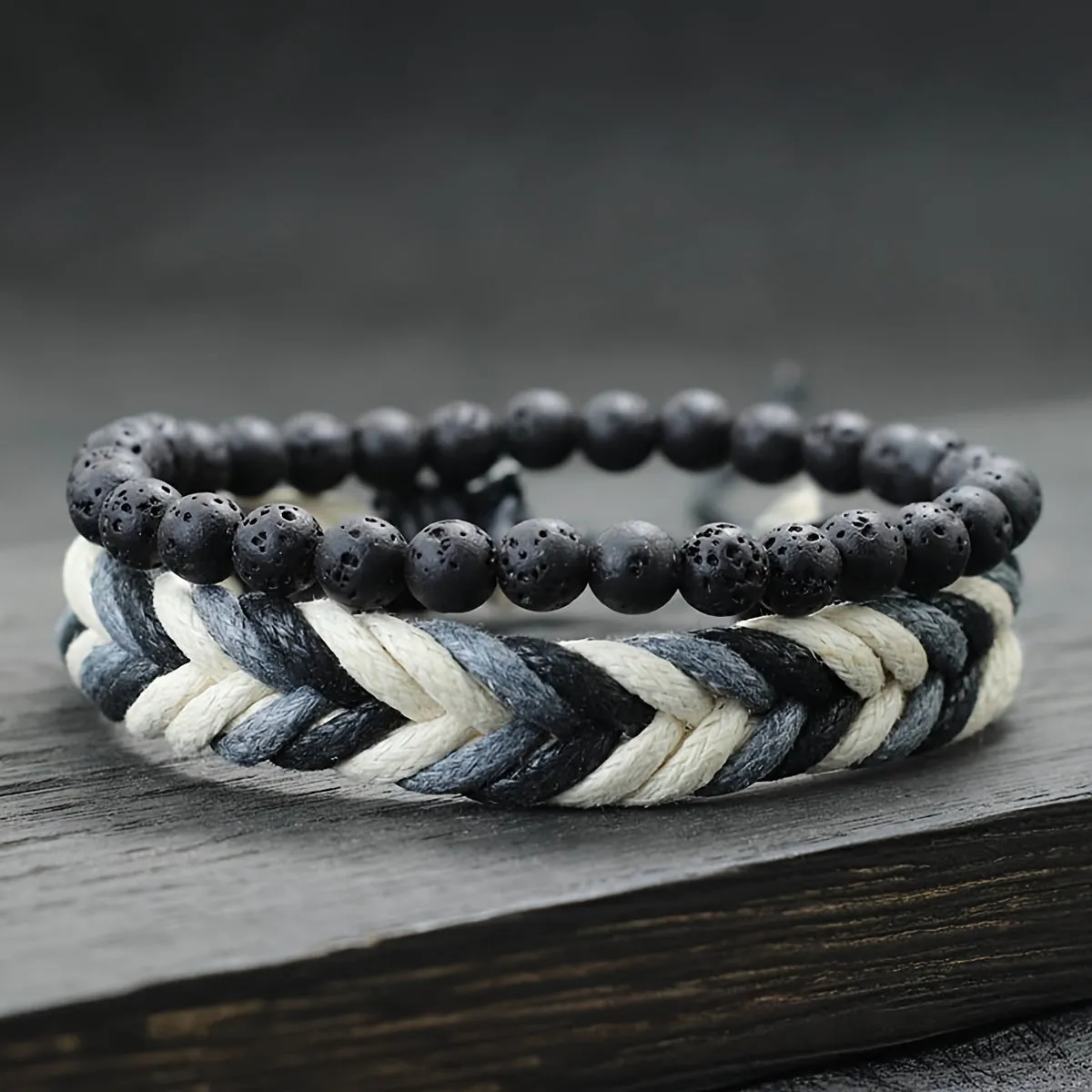 Bohemian Style Wood Beads Stacked Bracelet Set with Synthetic Stone