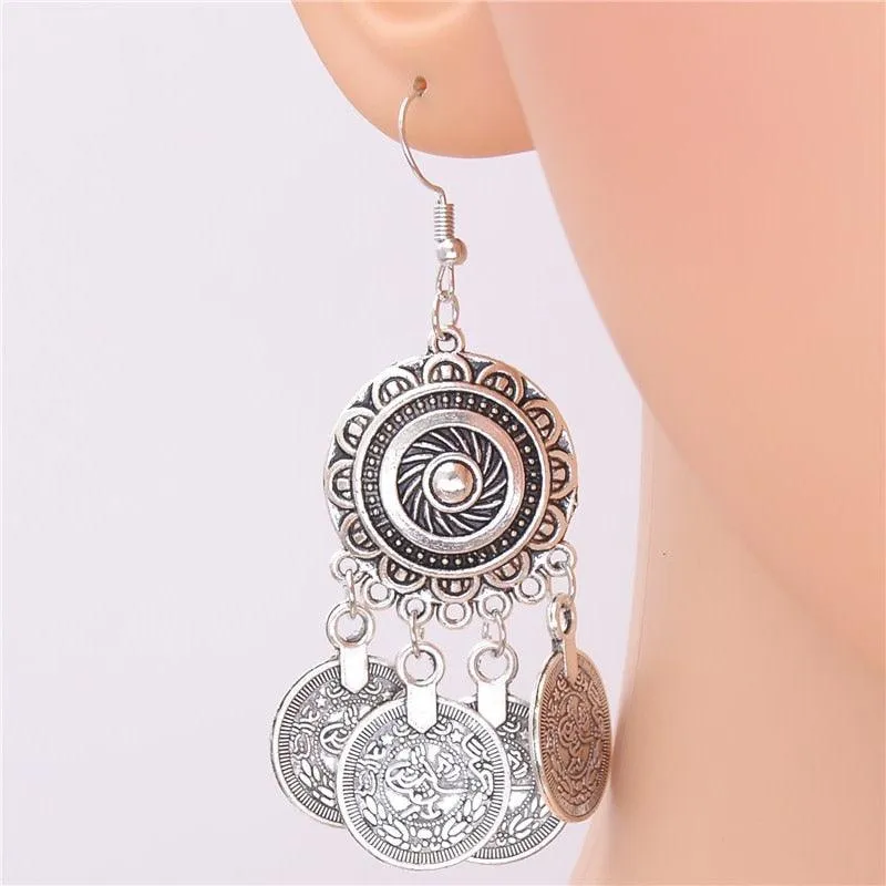 Boho Coin Tassel Drop Earrings