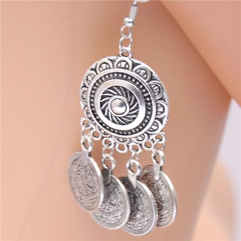 Boho Coin Tassel Drop Earrings