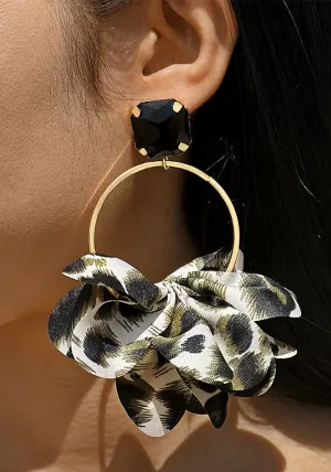 Bold Leopard Print Geometric Round Earrings with Imitation Gemstone Accents