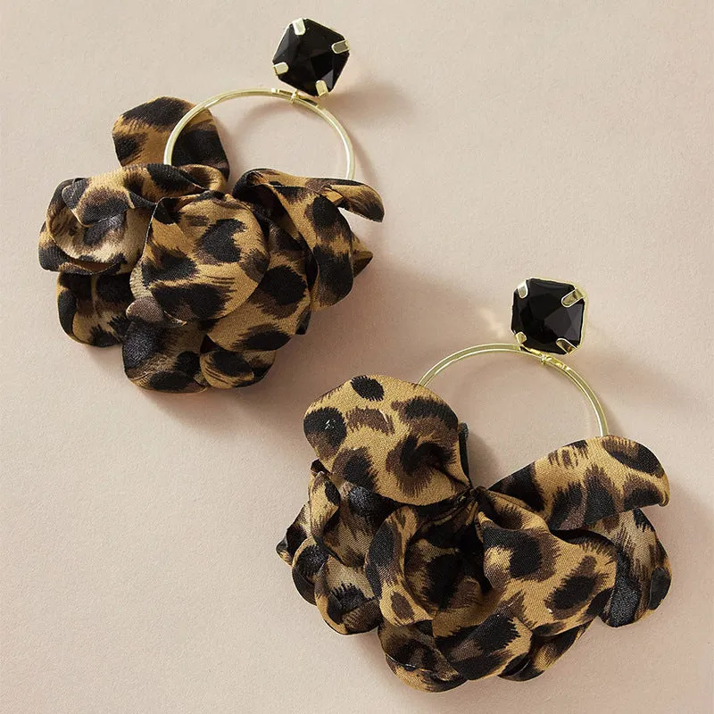 Bold Leopard Print Geometric Round Earrings with Imitation Gemstone Accents