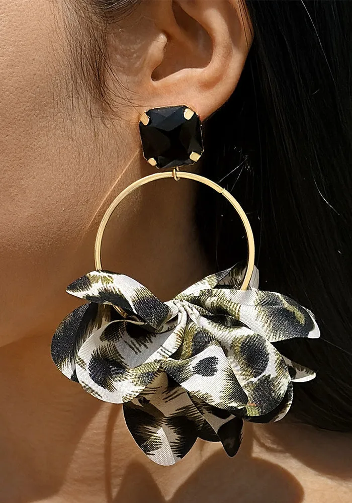 Bold Leopard Print Geometric Round Earrings with Imitation Gemstone Accents