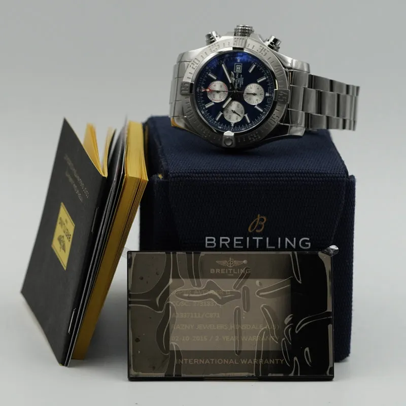Breitling Super Avenger II 48mm Blue Dial Chronograph B&P A1337111/C871