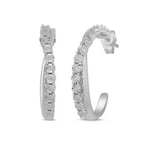 Brilliant 0.08ct Diamond Crossover Hoop Earrings in Sterling Silver