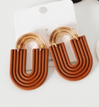Brown U-Shape Earrings