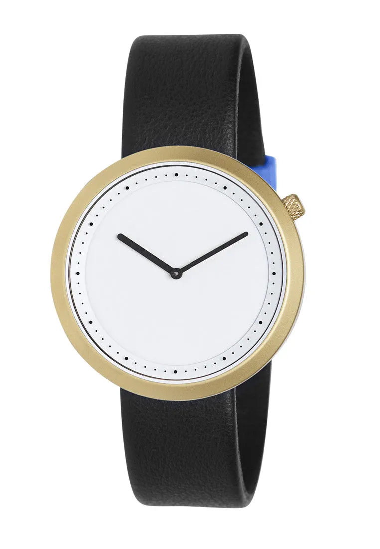 Bulbul Facette Golden Steel on Black Italian Leather Watch