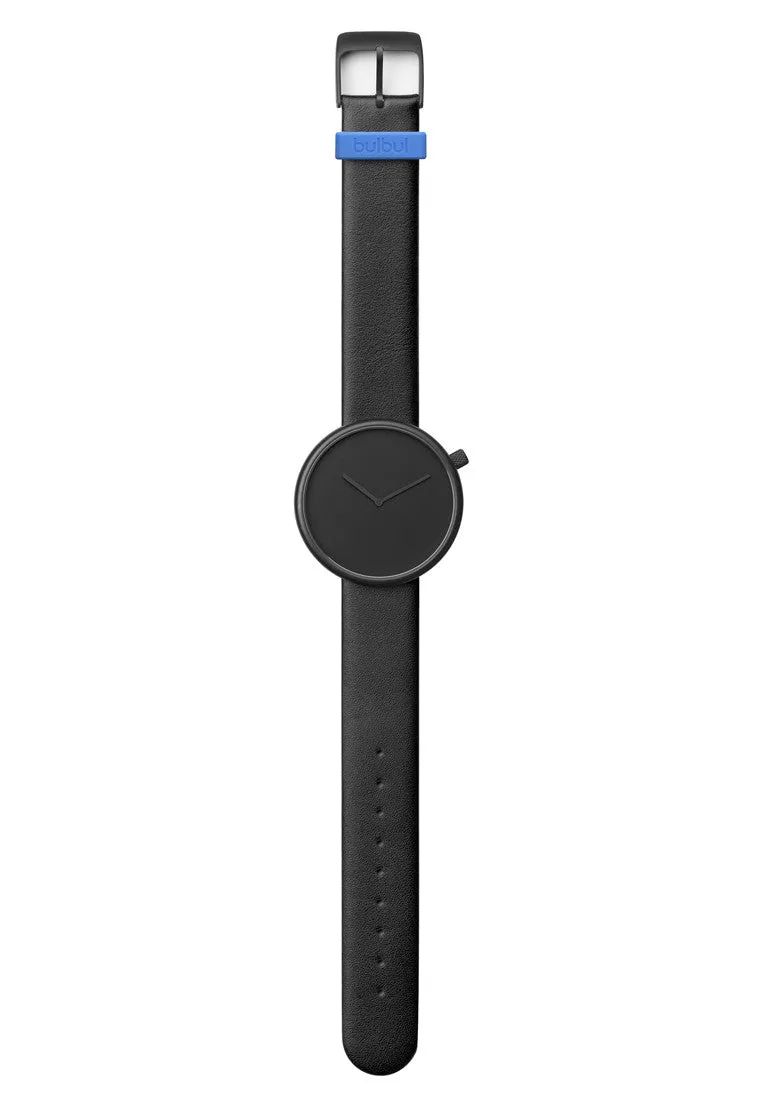 Bulbul Ore Black Steel on Black Italian Leather Watch