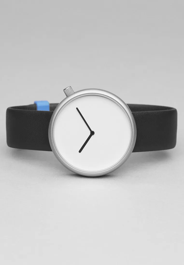 Bulbul Ore Matte Steel on Black Italian Leather Watch