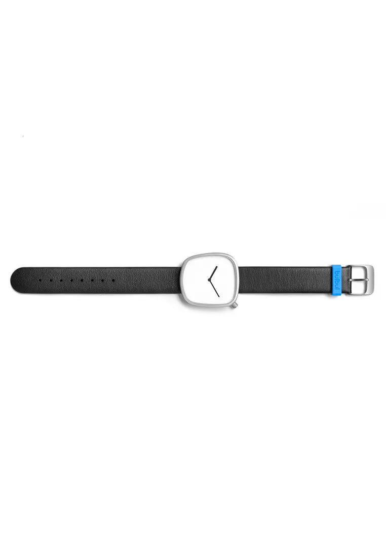 Bulbul Pebble Matte Steel on Black Italian Leather Watch