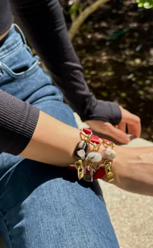 Bundle Bracelet with Red Leather and Agathe Stones