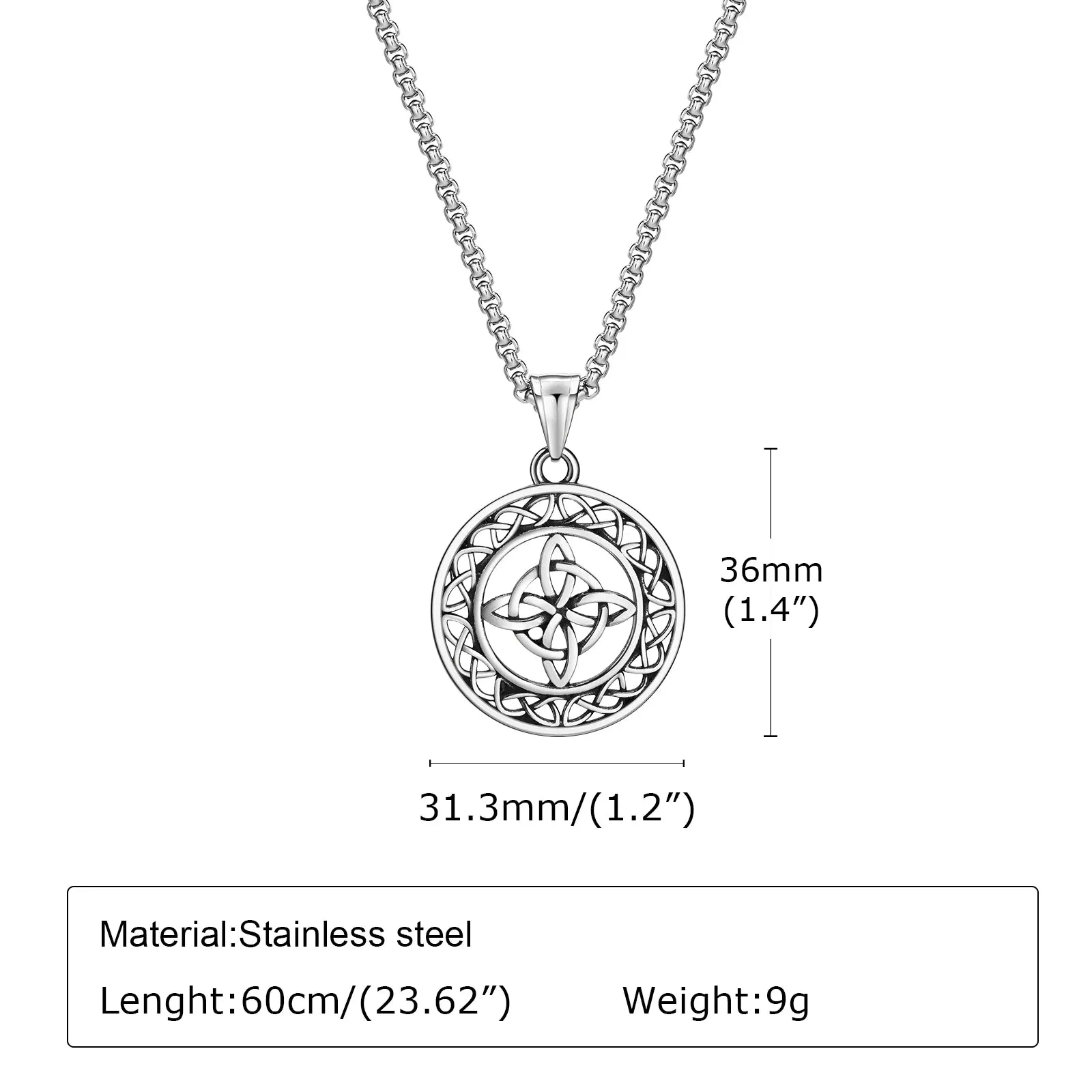 Celtic Knot Necklaces for Men,Oxidized Stainless Steel Good Luck Irish Medallion Pendant