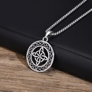 Celtic Knot Necklaces for Men,Oxidized Stainless Steel Good Luck Irish Medallion Pendant