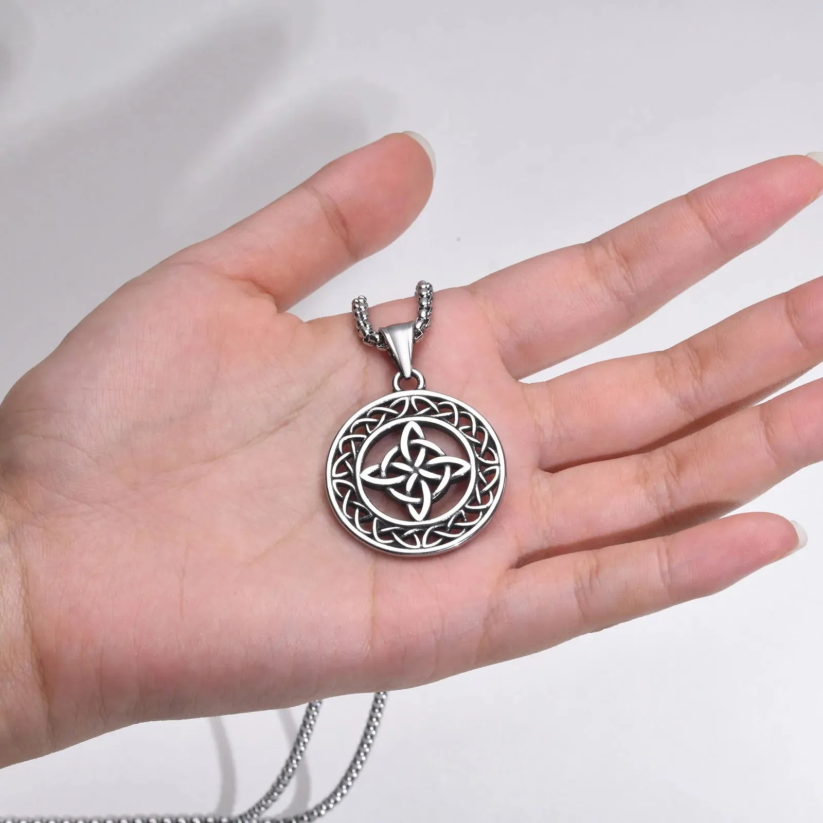 Celtic Knot Necklaces for Men,Oxidized Stainless Steel Good Luck Irish Medallion Pendant