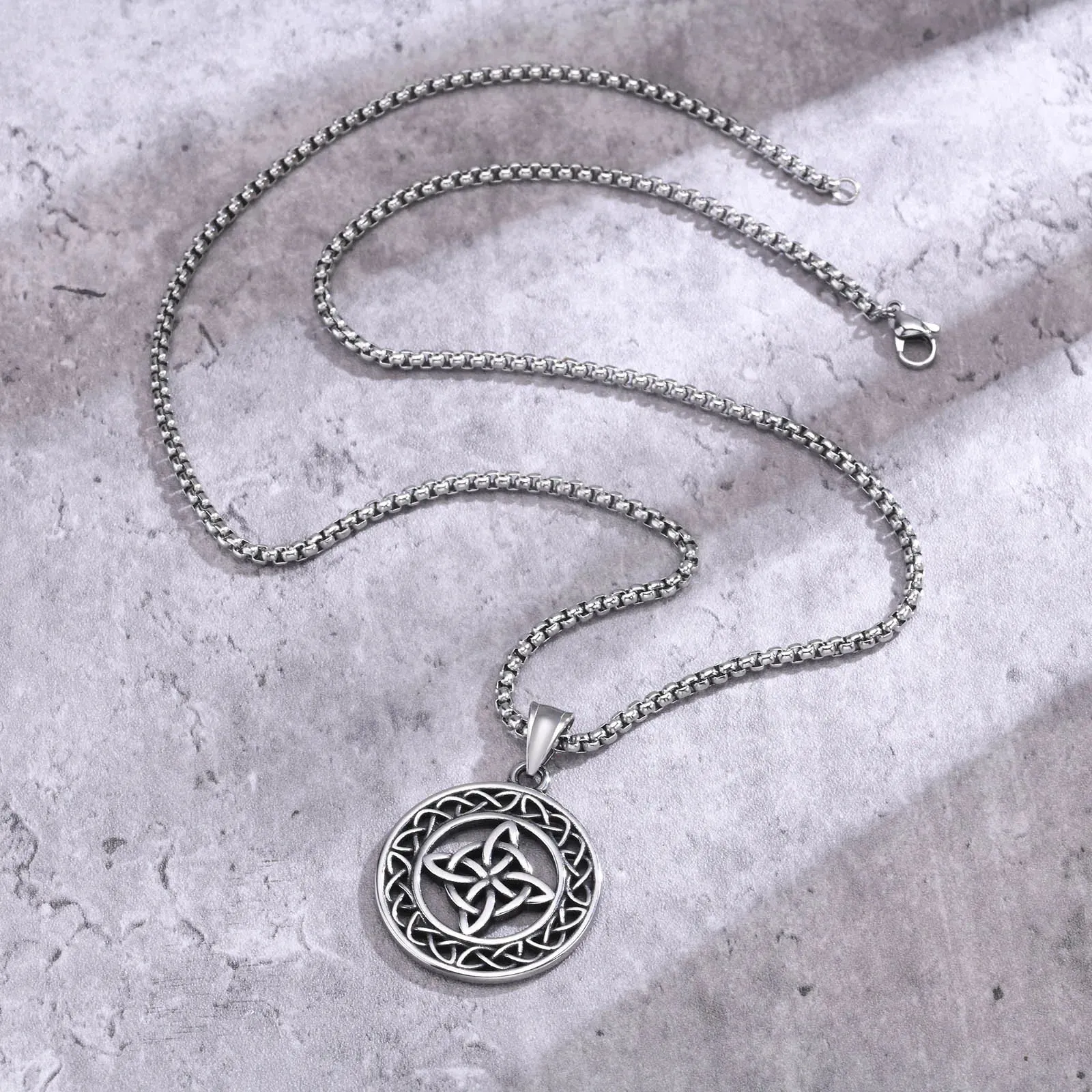 Celtic Knot Necklaces for Men,Oxidized Stainless Steel Good Luck Irish Medallion Pendant