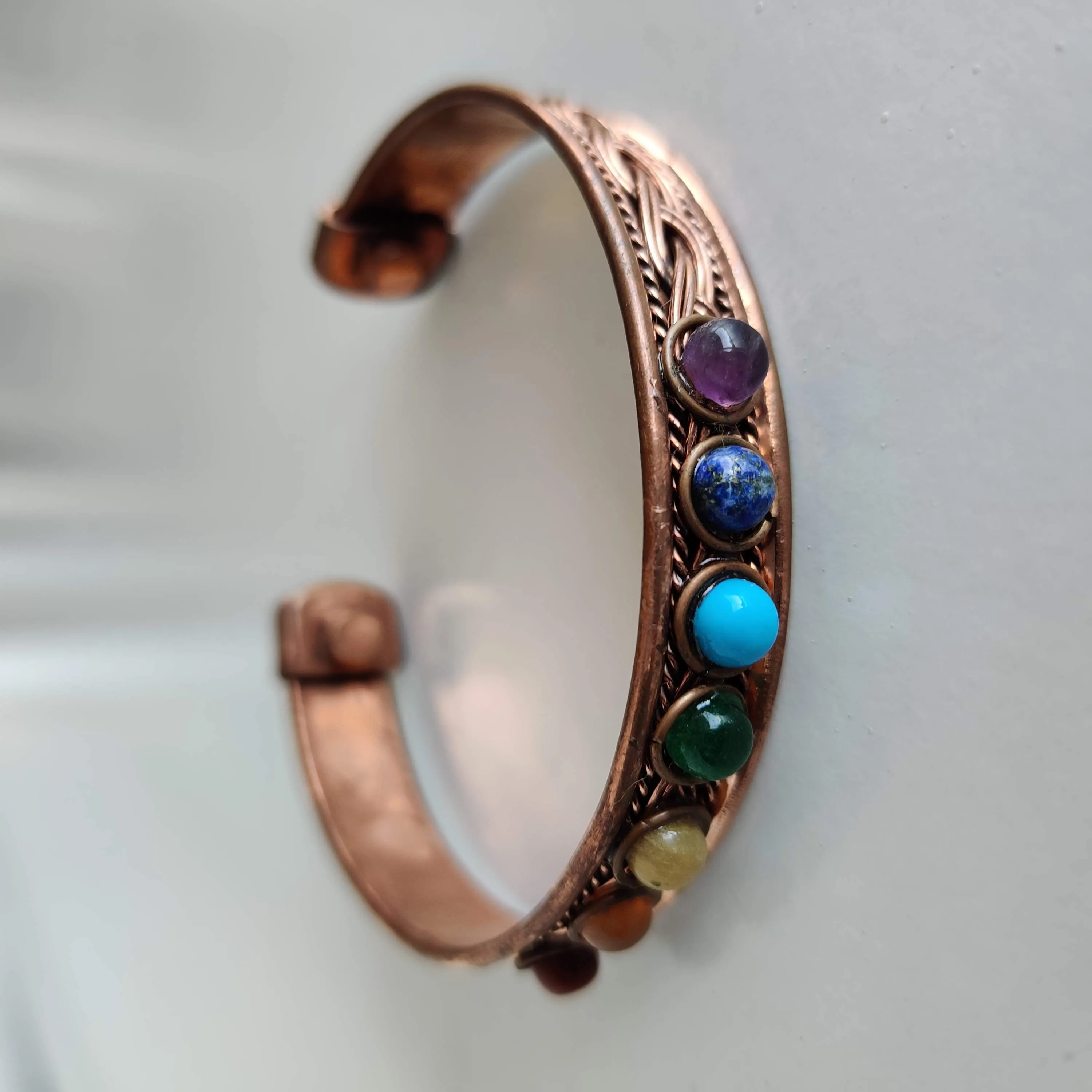 Chakra Copper Magnetic Bracelet with Woven Pattern