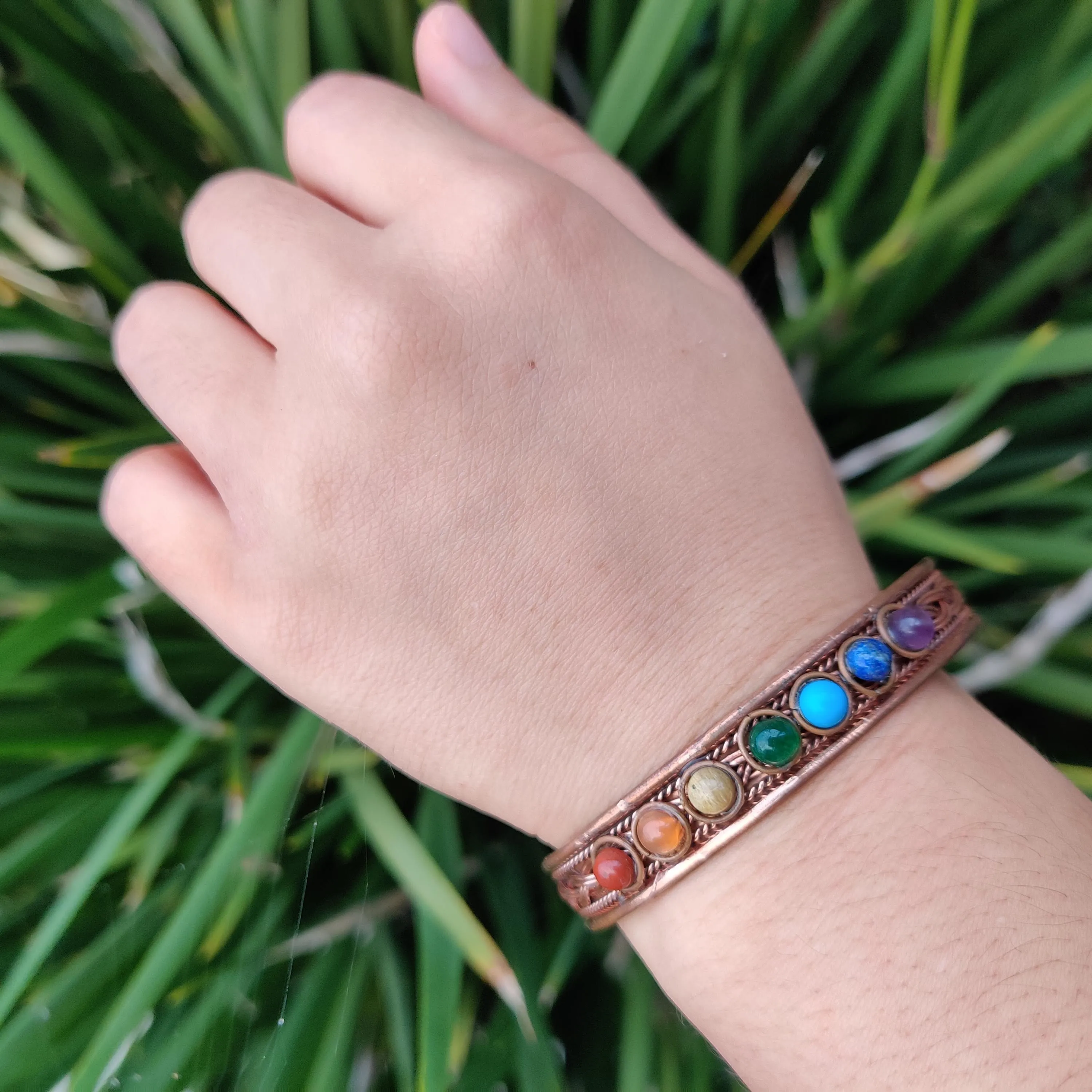 Chakra Copper Magnetic Bracelet with Woven Pattern