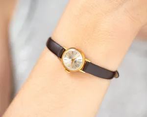 Chic watch for women gold plated Seagull vintage, minimalist watch feminine jewelry gift, micro watch angular cover new luxury leather strap