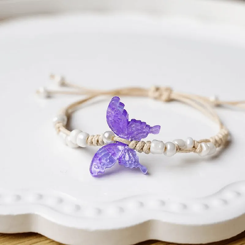 Children's Adjustable 'Pretty Purple Butterfly' Wish Bracelet / Friendship Bracelet