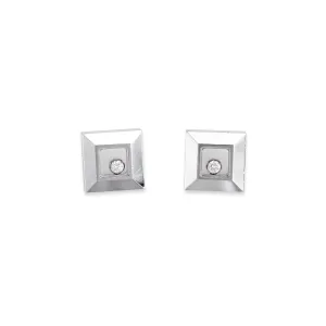 Chopard Happy Diamonds Square Stud Earrings Estate 18k White Gold Floating