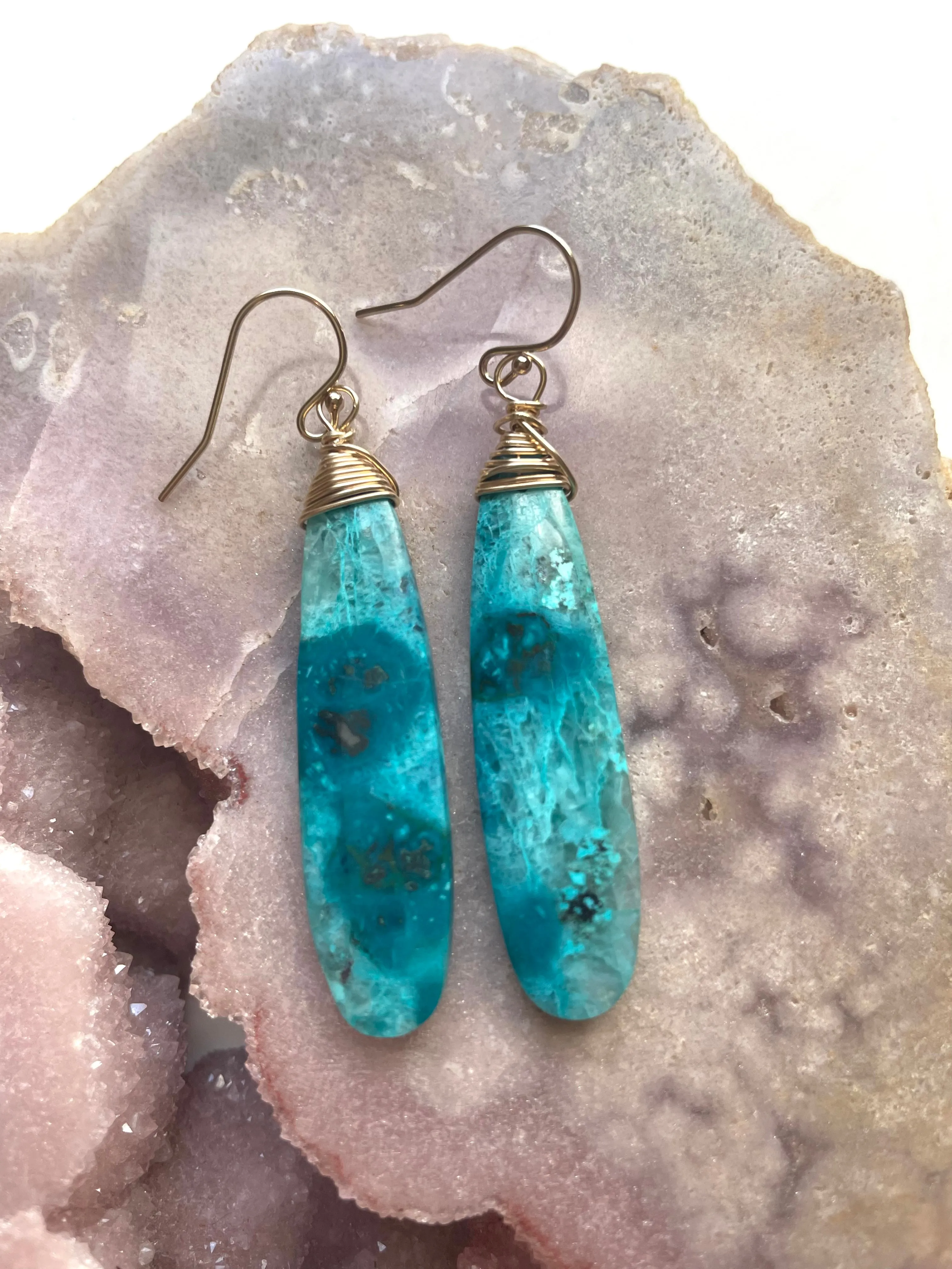 Chrysocolla Gold Filled Statement Crystal Gemstone Earrings