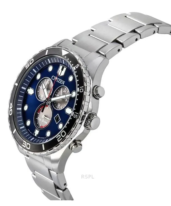 Citizen Sporty-Aqua Chronograph Stainless Steel Blue Dial Eco-Drive AT2560-84L 100M Men's Watch