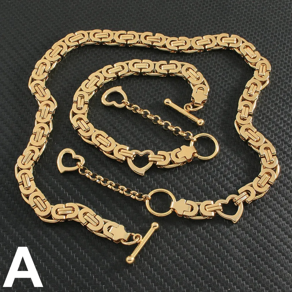 Classic Gold Jewelry Sets Necklace Bracelet Heart Earrings For Woman