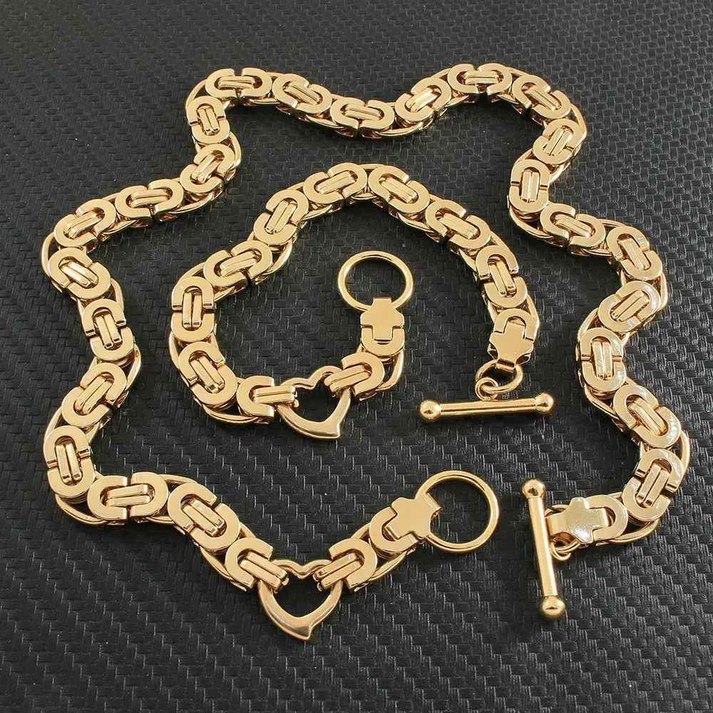 Classic Gold Jewelry Sets Necklace Bracelet Heart Earrings For Woman