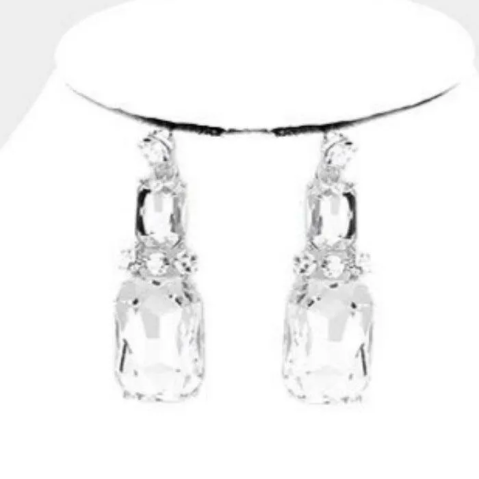 Clear Faceted Teardrop Crystal Statement Necklace Set