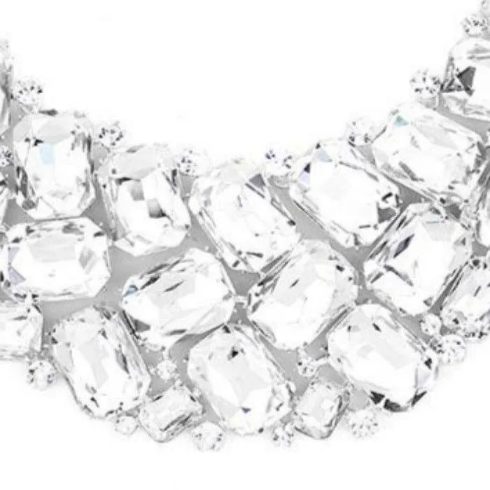 Clear Faceted Teardrop Crystal Statement Necklace Set