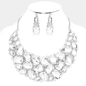Clear Faceted Teardrop Crystal Statement Necklace Set