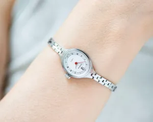 Cocktail watch for women quartz Seagull, silver shade tiny bracelet watch, oval chic lady watch gift, delicate watch tiny minimalist jewelry