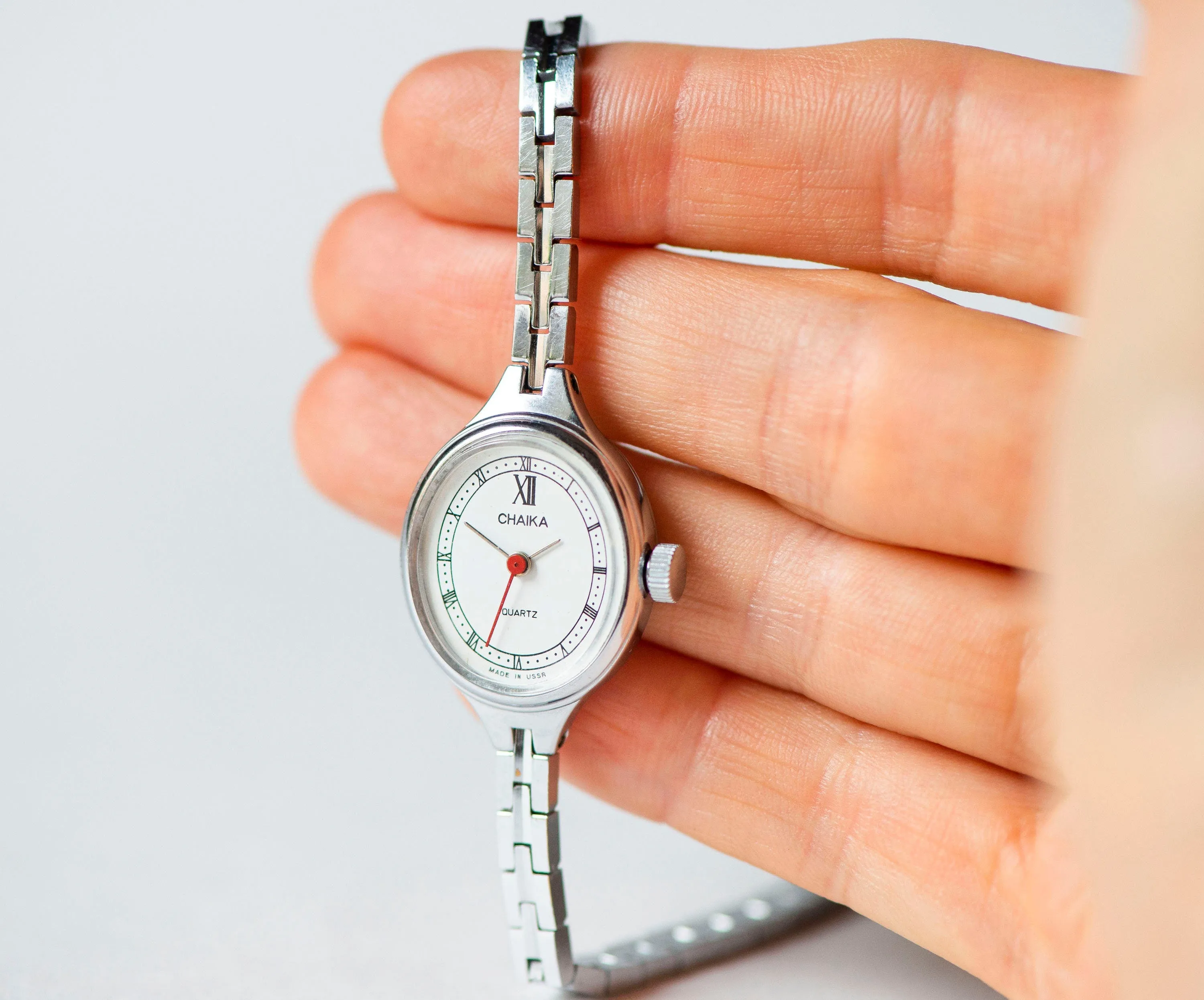 Cocktail watch for women quartz Seagull, silver shade tiny bracelet watch, oval chic lady watch gift, delicate watch tiny minimalist jewelry