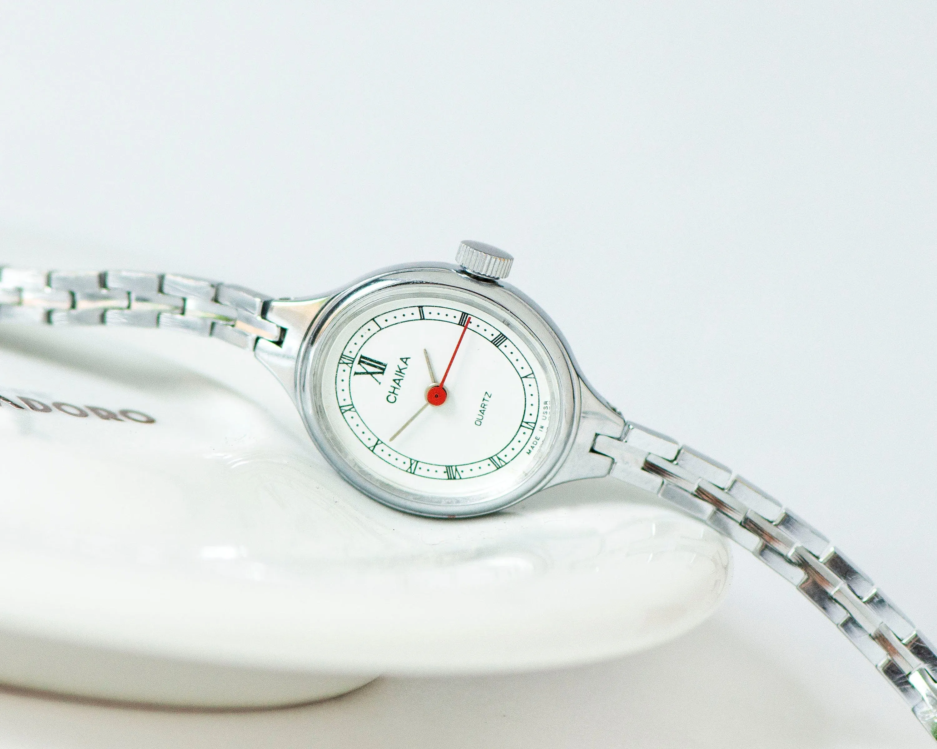Cocktail watch for women quartz Seagull, silver shade tiny bracelet watch, oval chic lady watch gift, delicate watch tiny minimalist jewelry