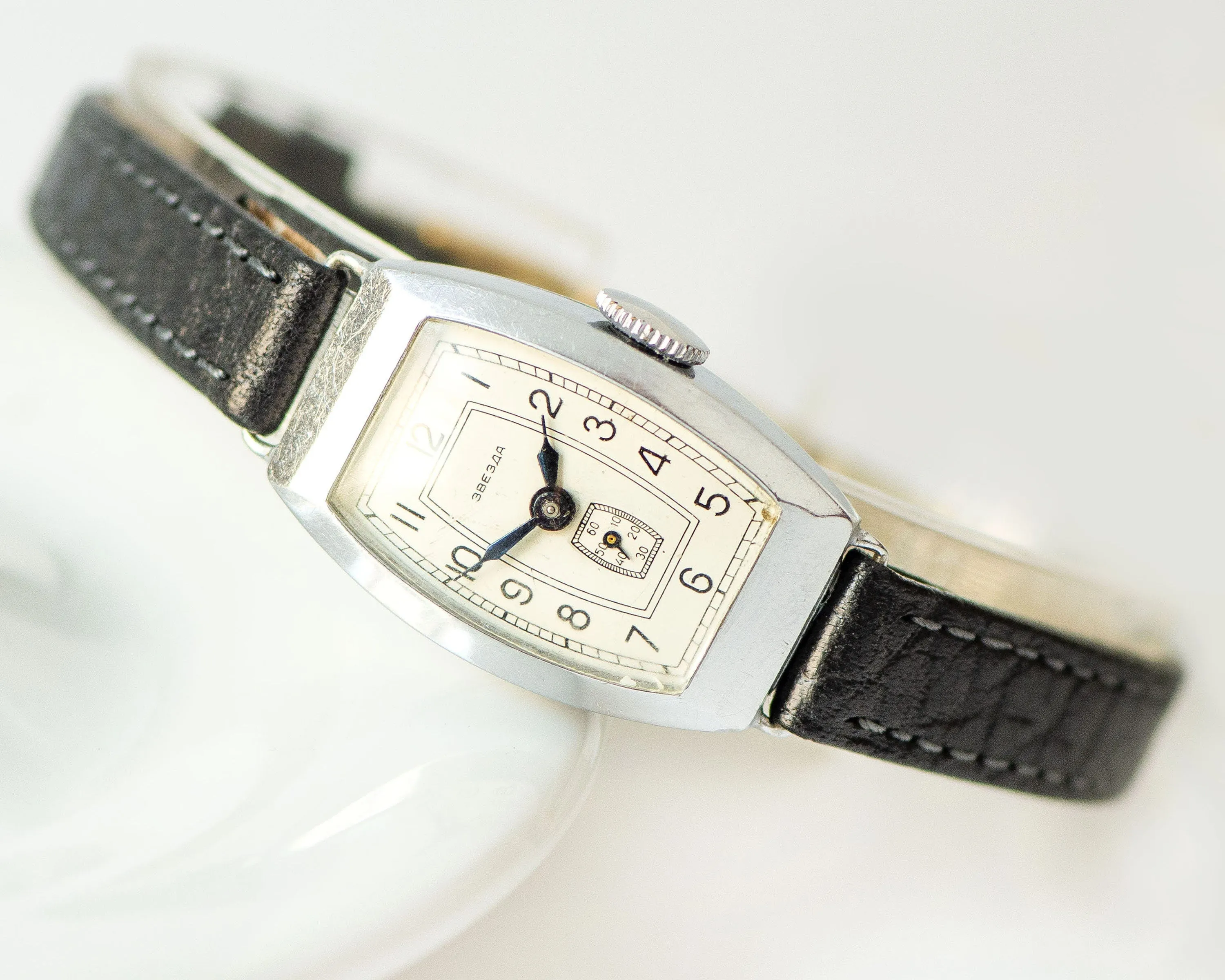 Collectible women watch Star 50s vintage watch, rectangle lady watch Soviet fashionista, rare vintage watch gift, new premium leather strap