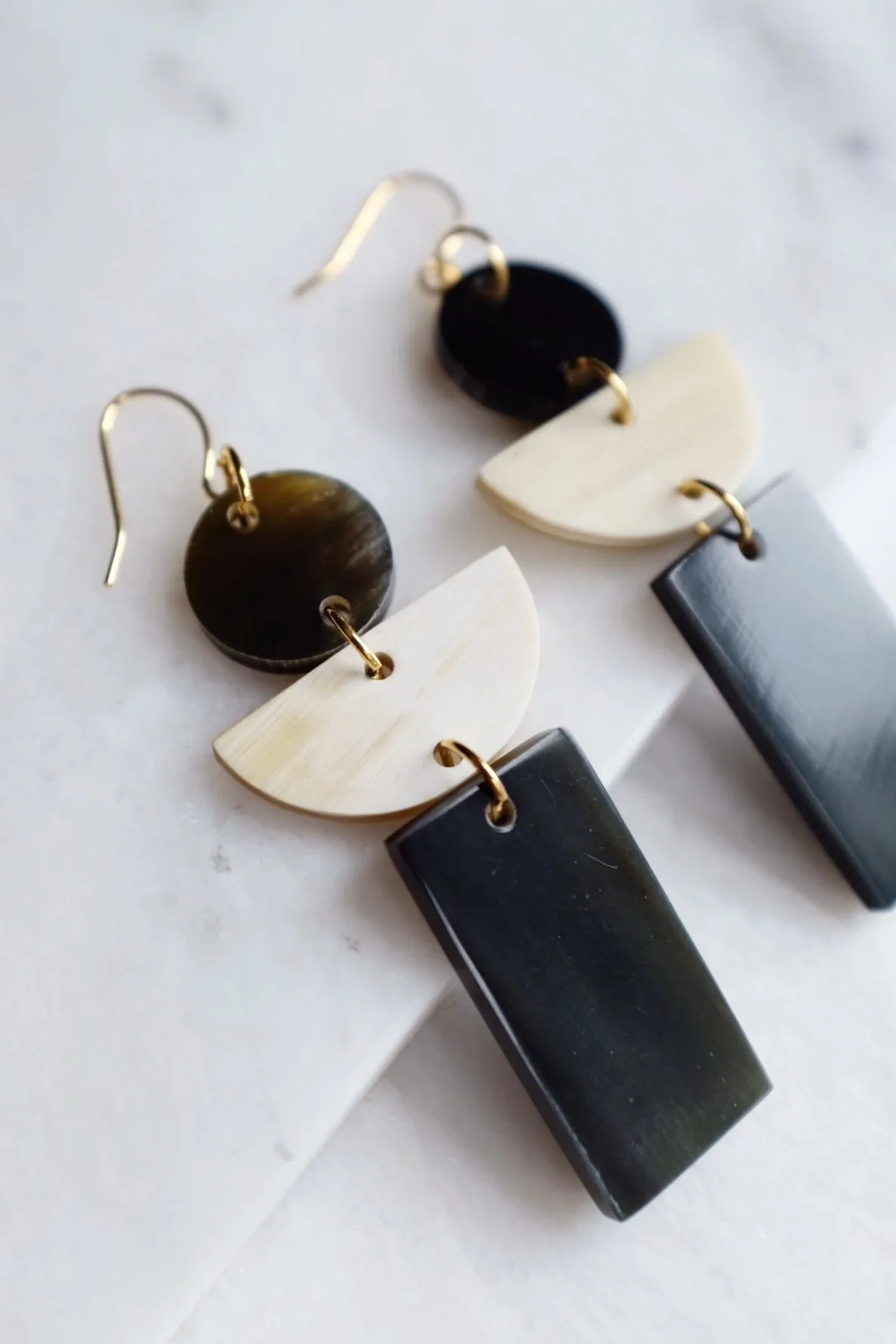 Con Dao 16K Gold Plated Geometric Buffalo Horn Earrings